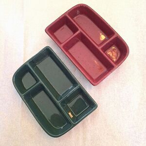 TWO Glazed Stoneware Trays with Four Compartments Sushi Condiments Divided Plate